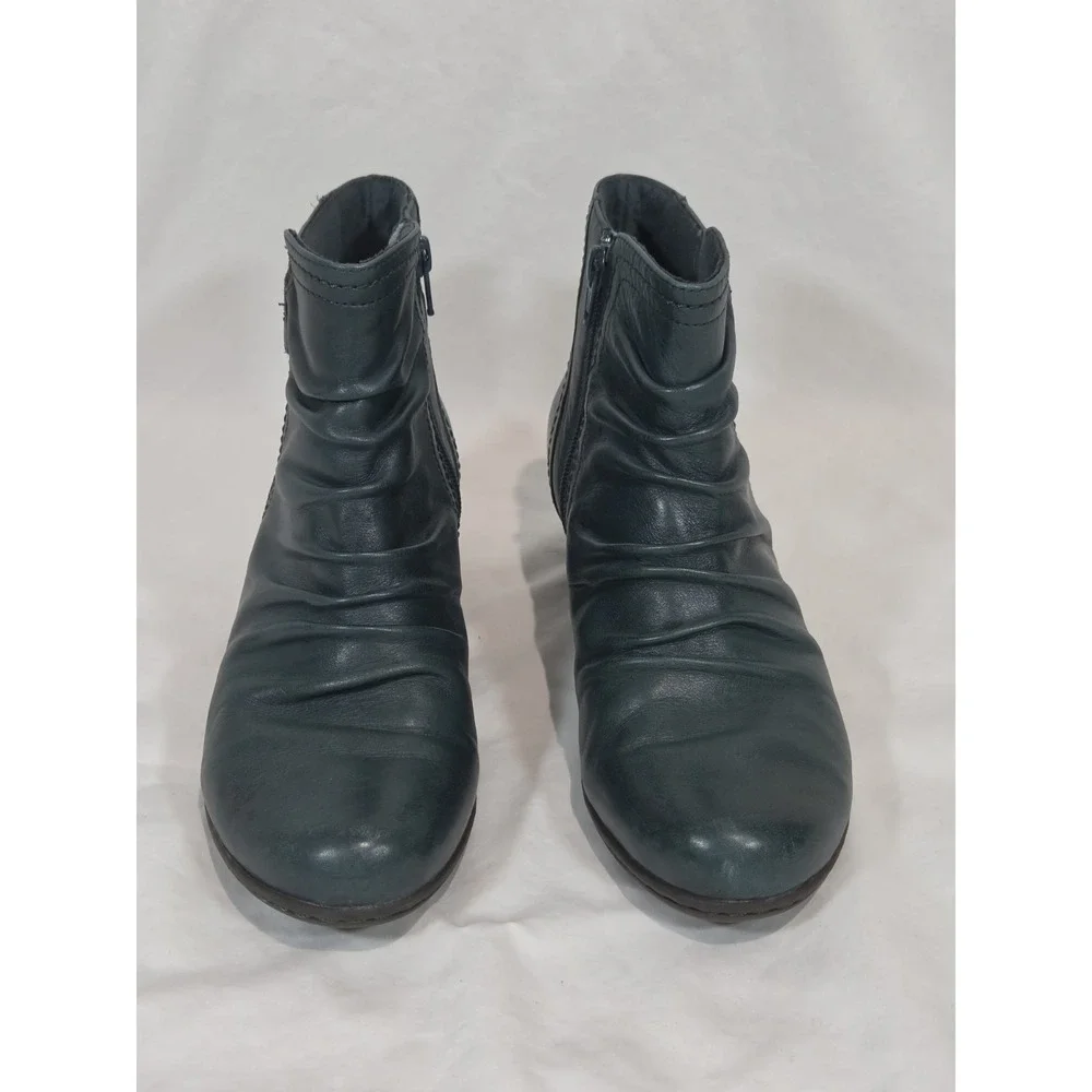 Rockport Cobb Hill Abilene Ankle Boots WMN 7M Teal Blue Ruched Leather Laser Cut